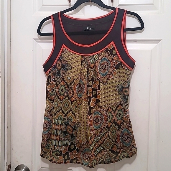 I.N.SAN FRANCISCO BOHOO TANK TOP ZIP ON THE SIDE GREEN AND BROWN SIZE MEDIUM - Picture 1 of 11